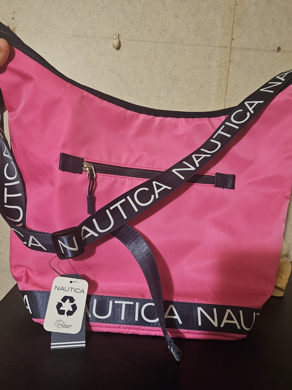 Nautica Hot Pink Shoulder Bag with Navy Logo Strap